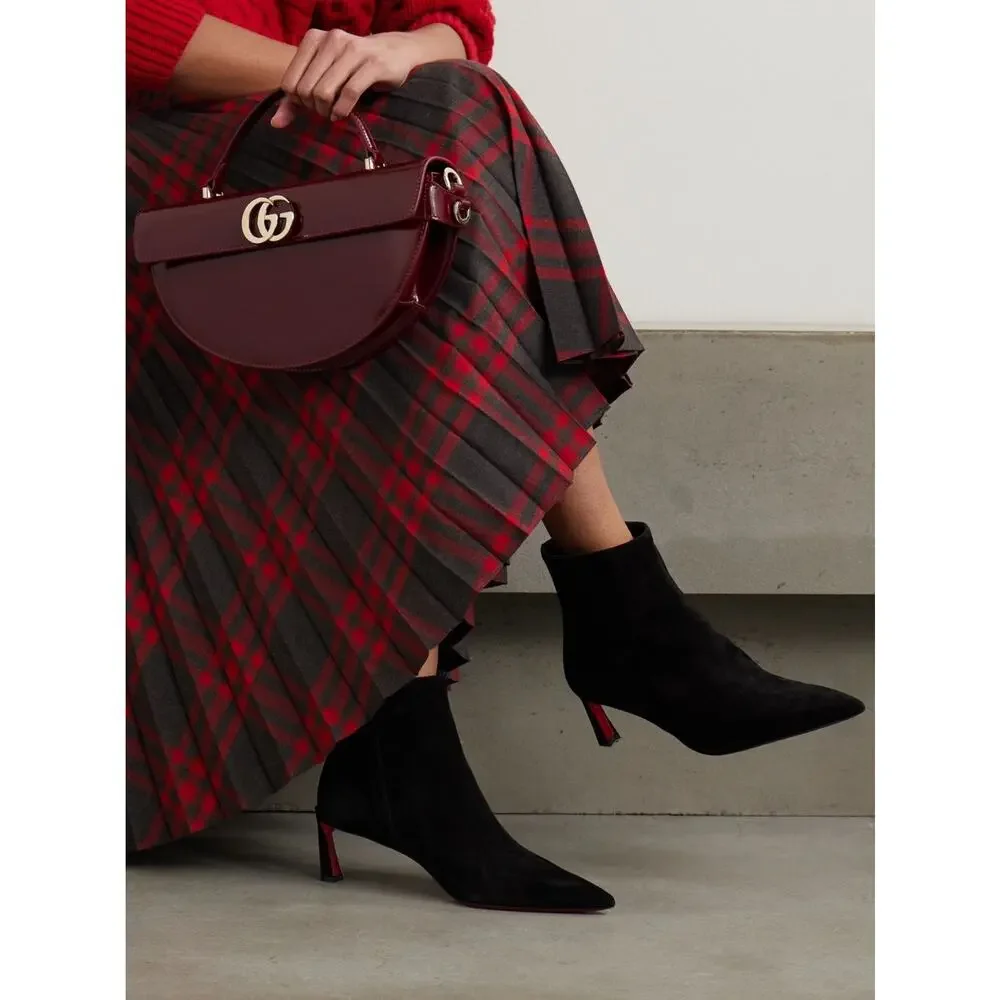 Christian Louboutin Condora Booty 55 Black Suede Pointed Ankle Heel Boot 37.5